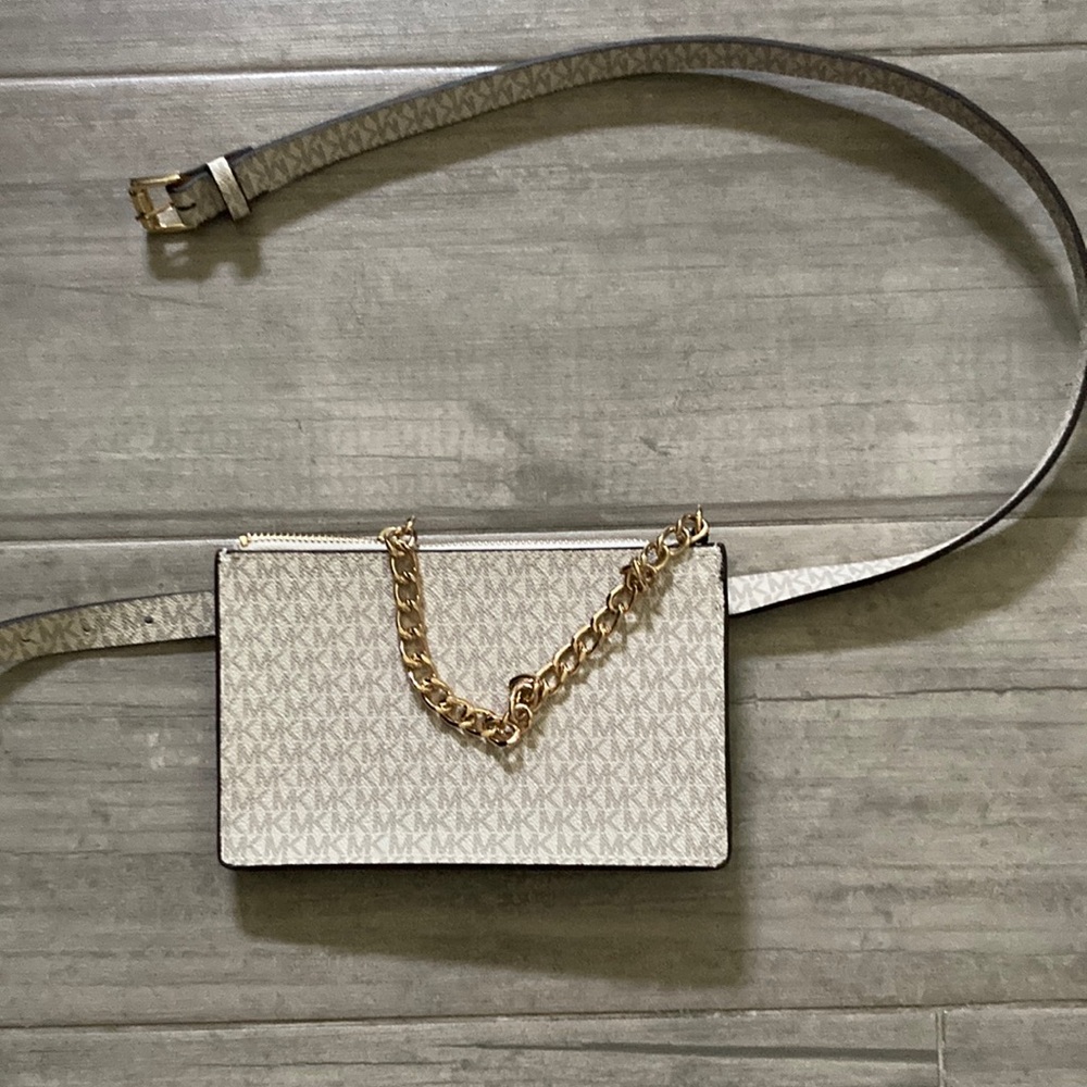 Michael Kors Cream and Gold Crossbody Bag with Signature Monogram